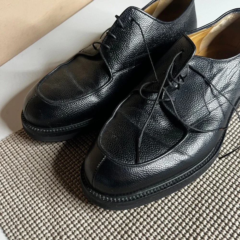 Bruno Magli Renato Black Pebble Grain Leather Split Toe Derby Shoes Mens 9 W